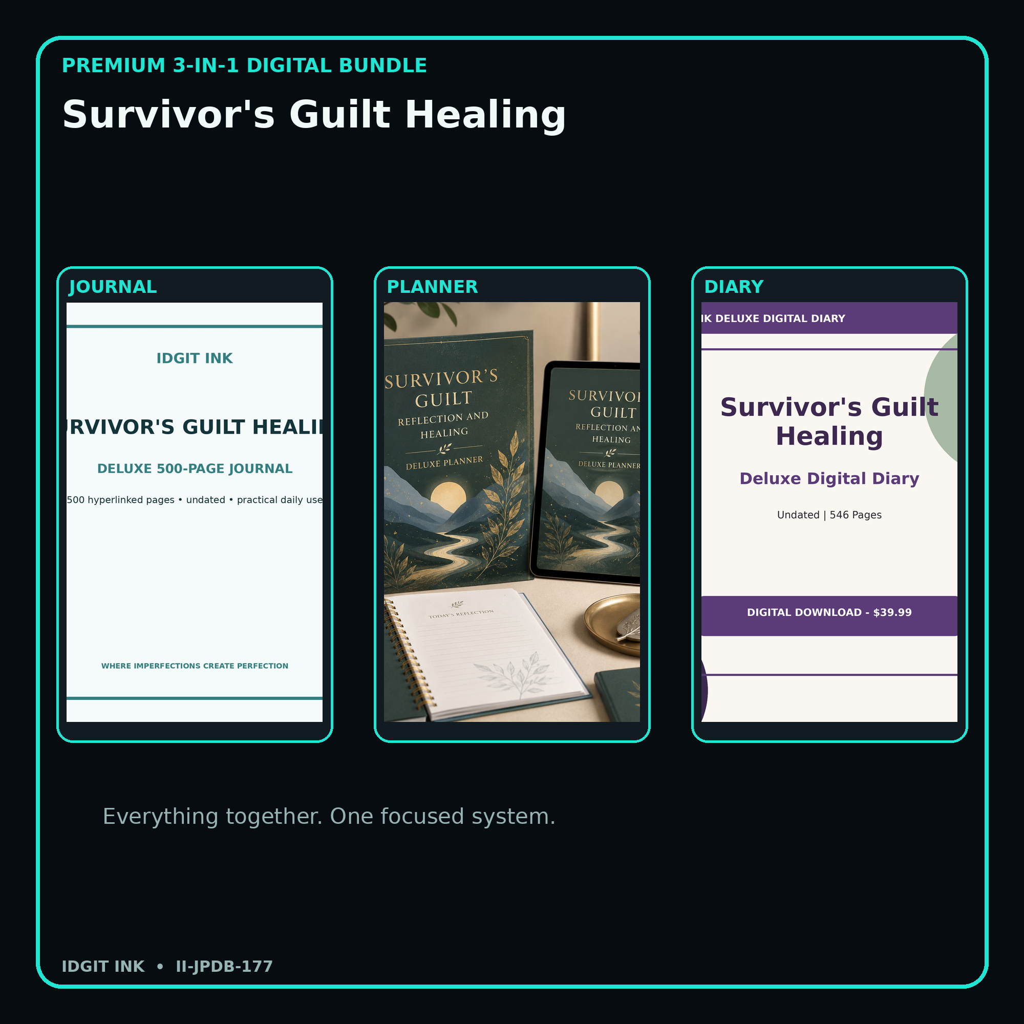Survivor's Guilt Healing premium digital journal planner and diary bundle cover