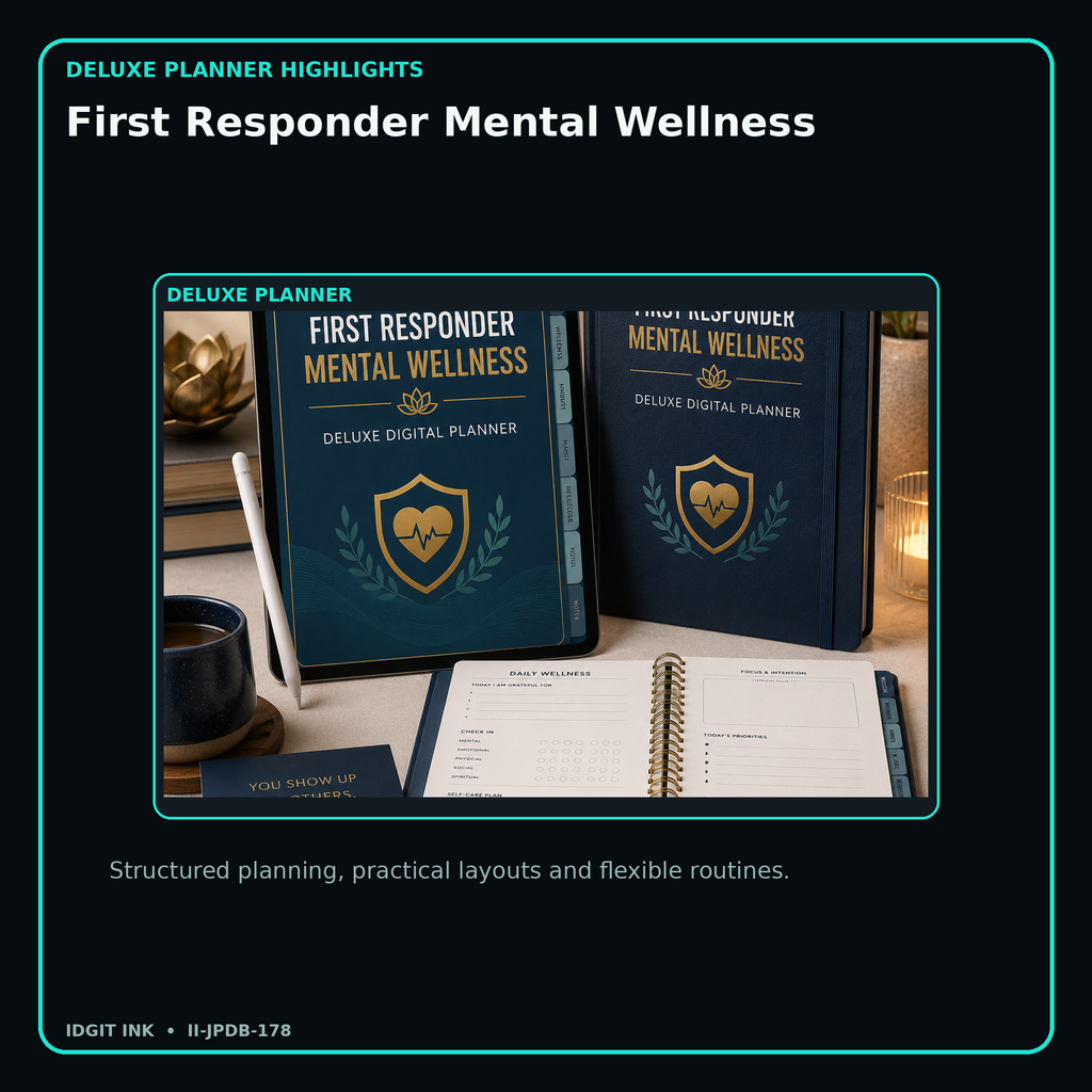 First Responder Mental Wellness deluxe digital planner features and flexible organization
