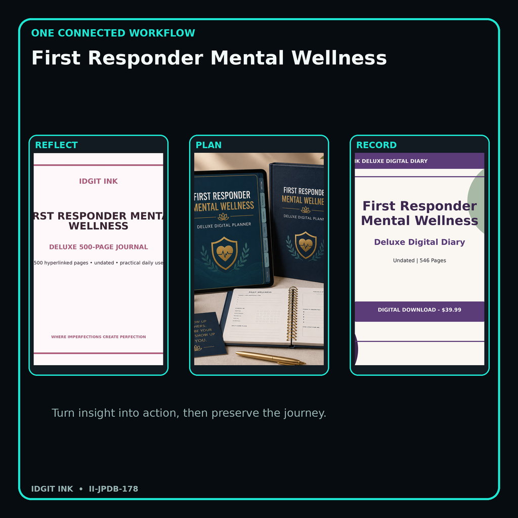 First Responder Mental Wellness connected journal planner diary workflow and customer benefits
