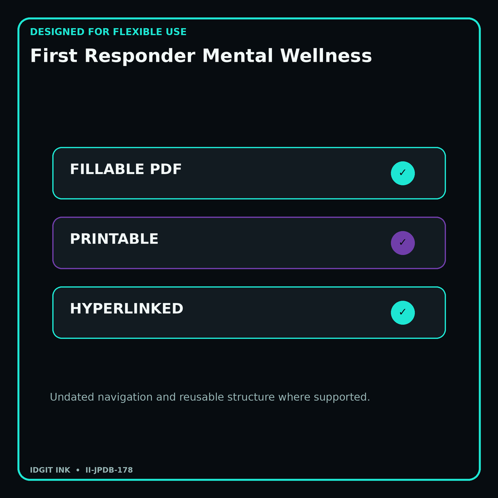 First Responder Mental Wellness fillable printable and hyperlinked digital features