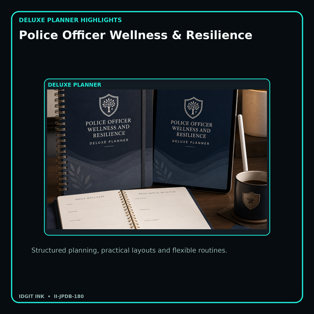 Police Officer Wellness & Resilience deluxe digital planner features and flexible organization