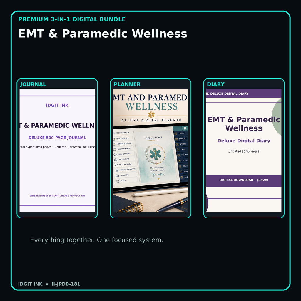EMT & Paramedic Wellness premium digital journal planner and diary bundle cover