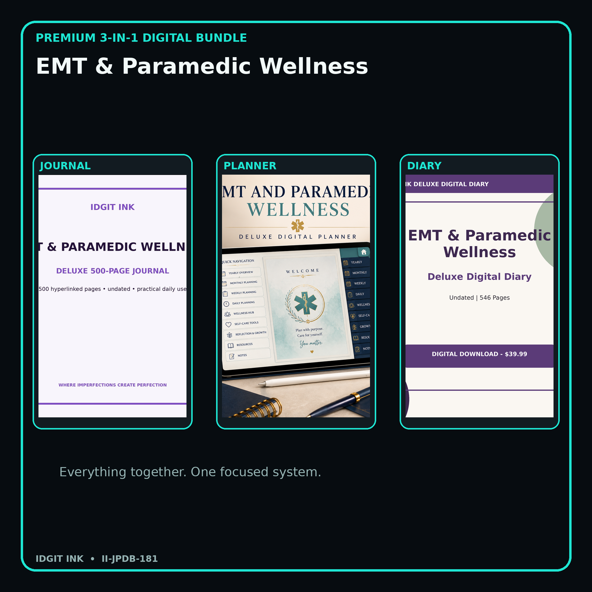 EMT & Paramedic Wellness premium digital journal planner and diary bundle cover