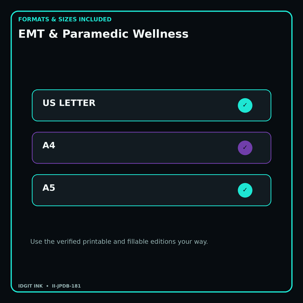 EMT & Paramedic Wellness digital bundle formats in US Letter A4 and A5