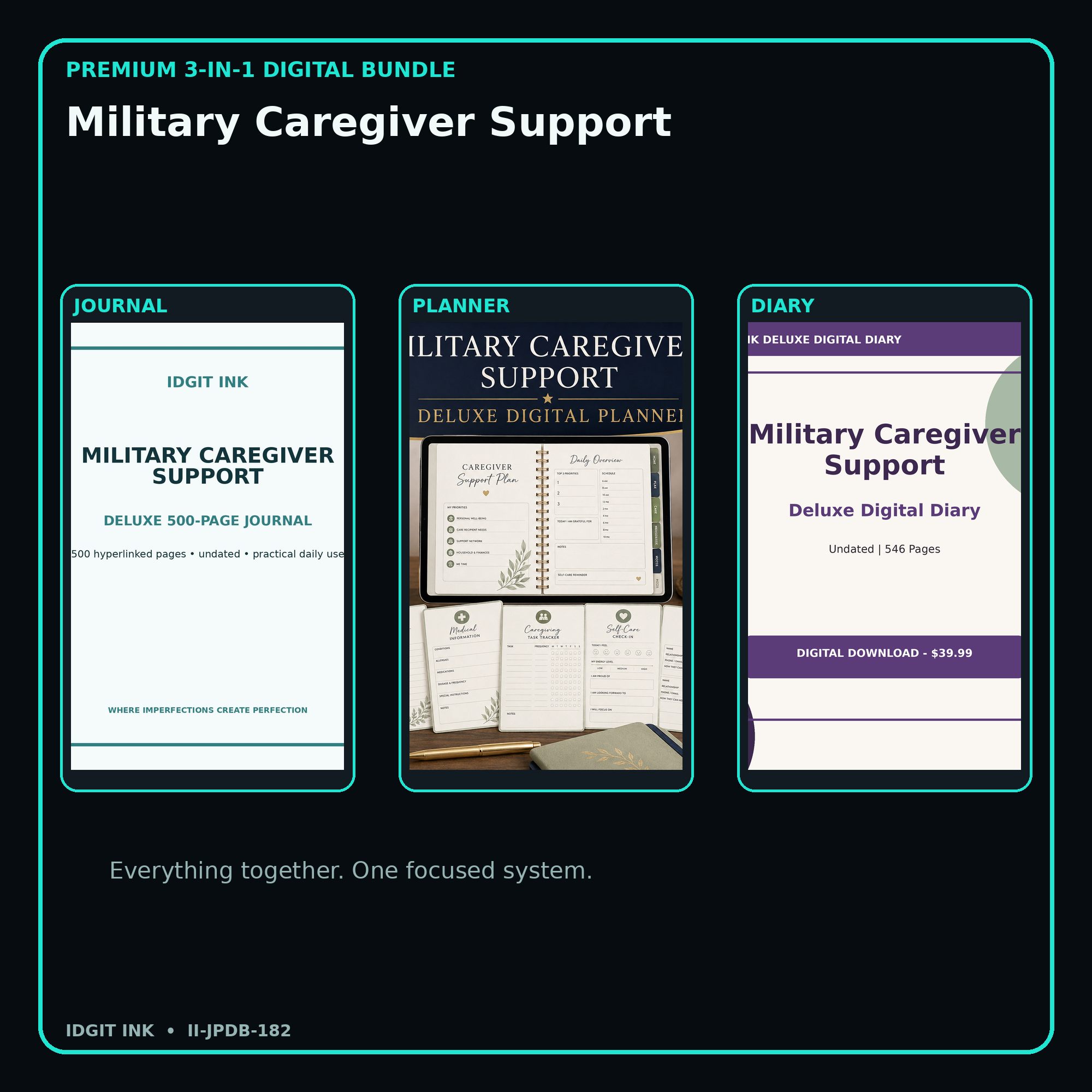 Military Caregiver Support premium digital journal planner and diary bundle cover