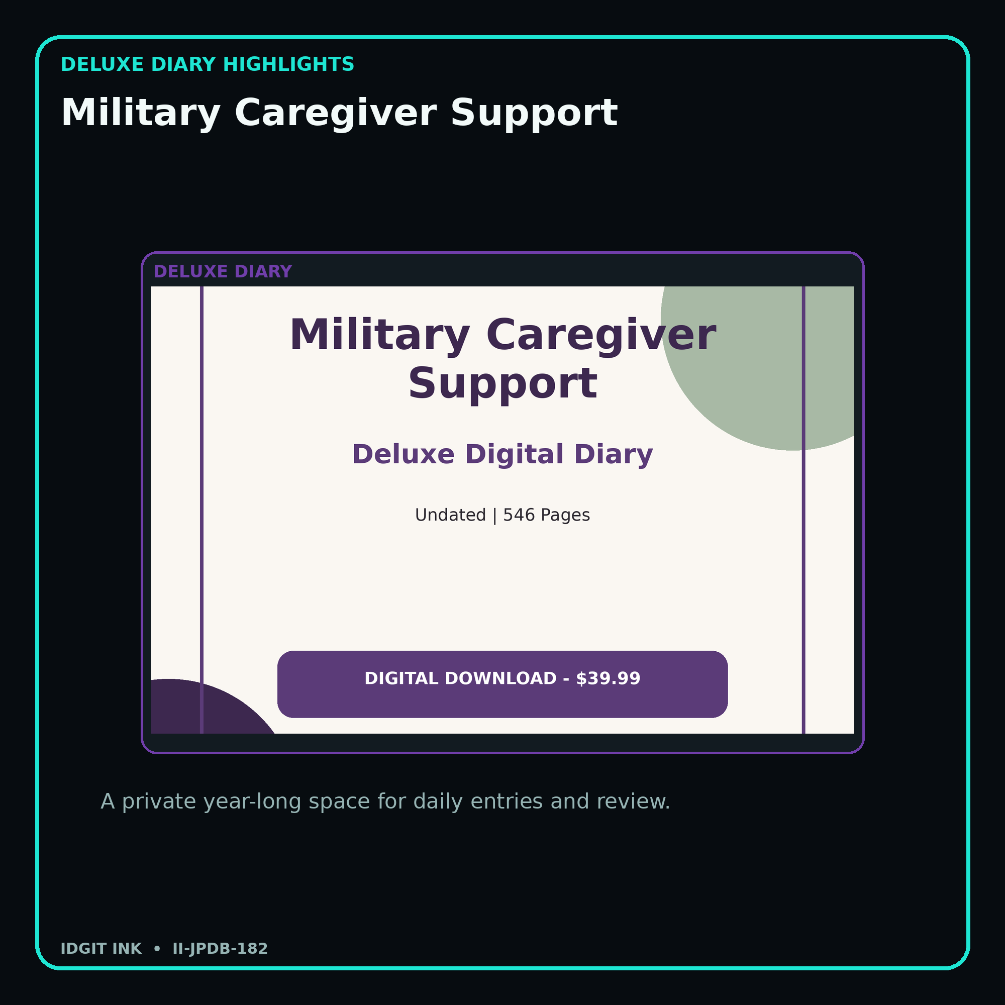 Military Caregiver Support deluxe digital diary features and undated daily entries
