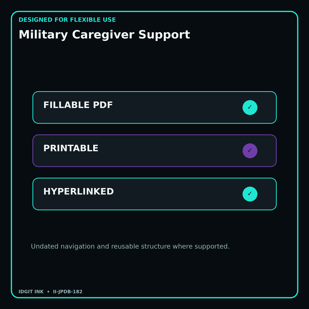 Military Caregiver Support fillable printable and hyperlinked digital features