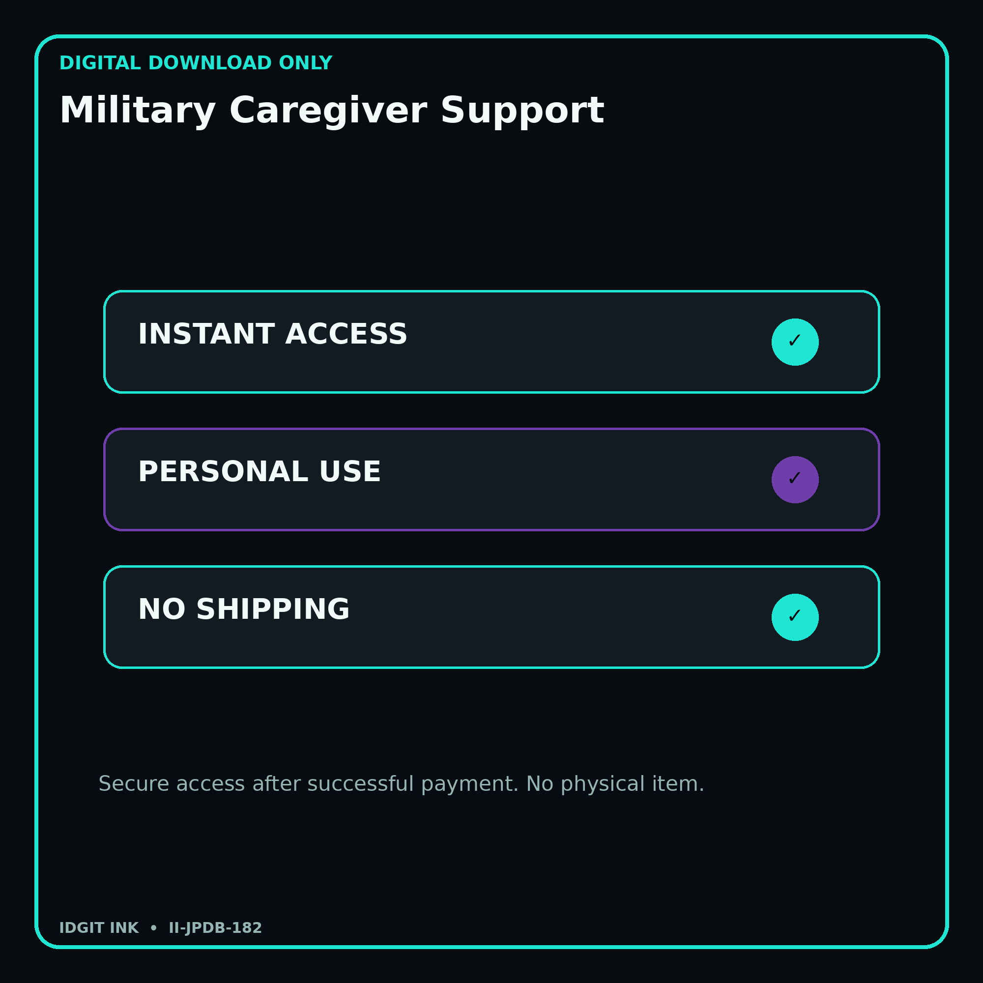 Military Caregiver Support secure digital download personal-use and no-shipping notice