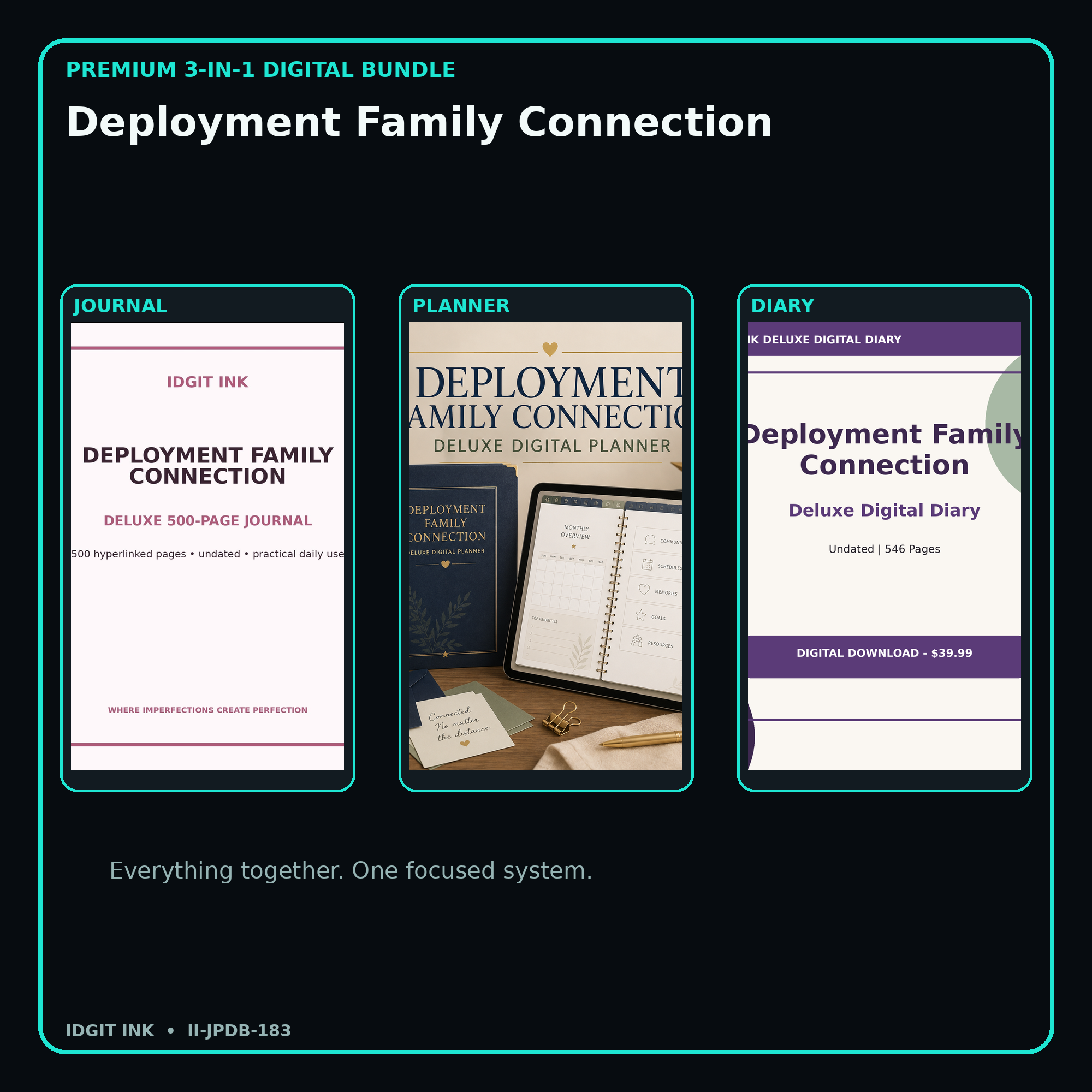 Deployment Family Connection premium digital journal planner and diary bundle cover
