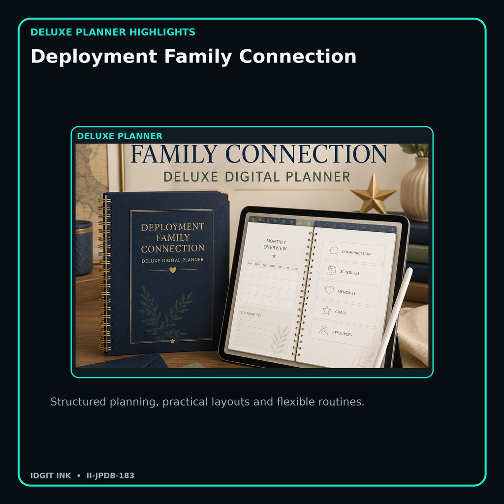 Deployment Family Connection deluxe digital planner features and flexible organization