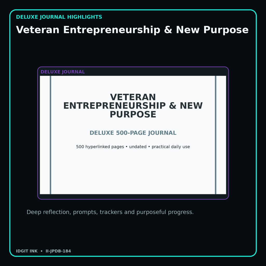 Veteran Entrepreneurship & New Purpose deluxe digital journal features and guided reflection pages