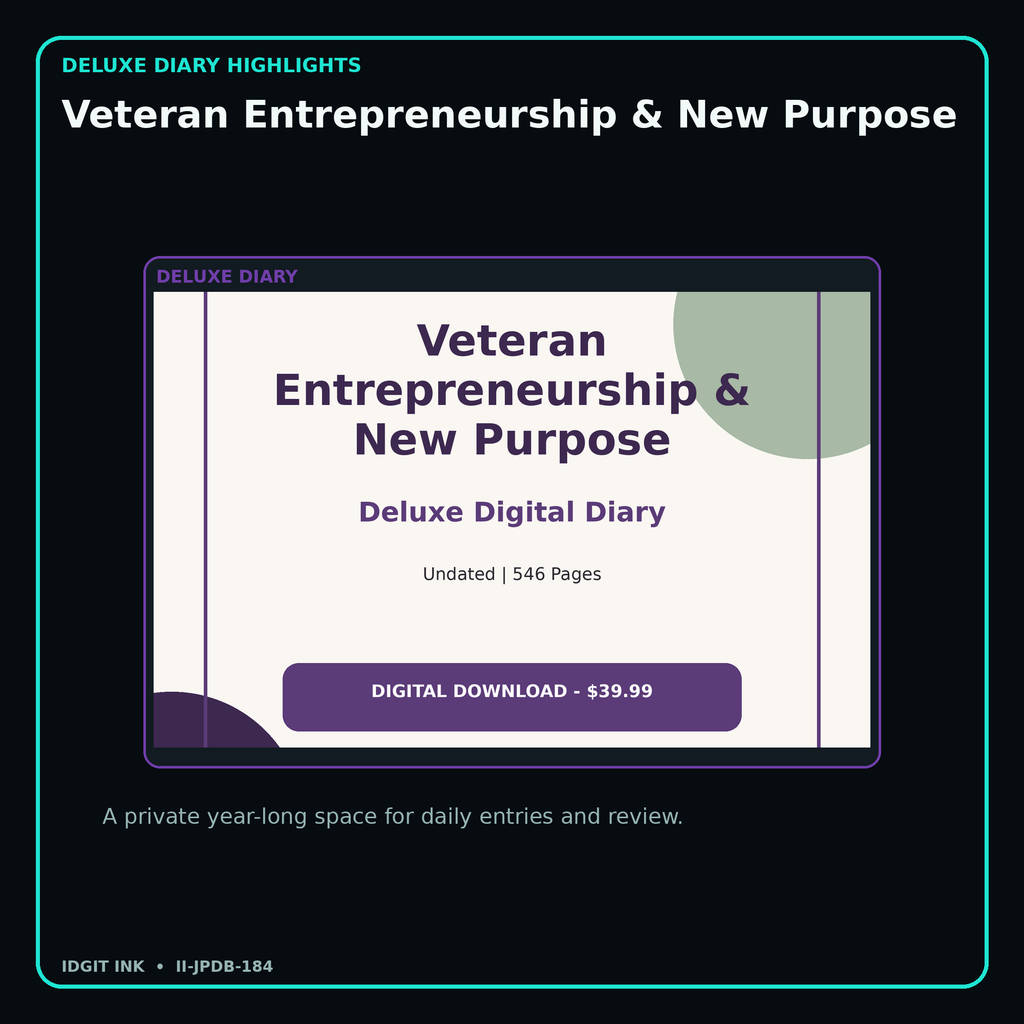 Veteran Entrepreneurship & New Purpose deluxe digital diary features and undated daily entries