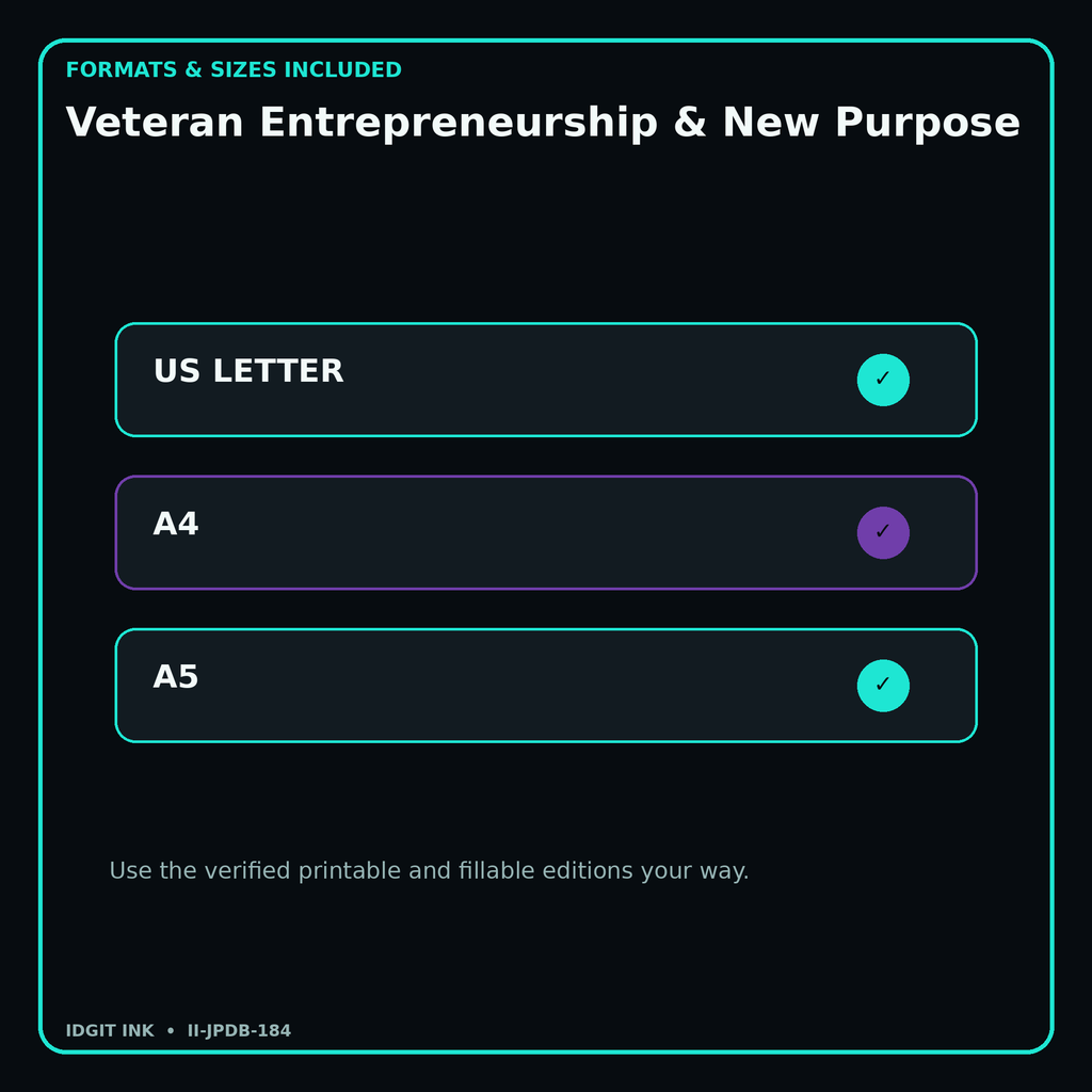Veteran Entrepreneurship & New Purpose digital bundle formats in US Letter A4 and A5