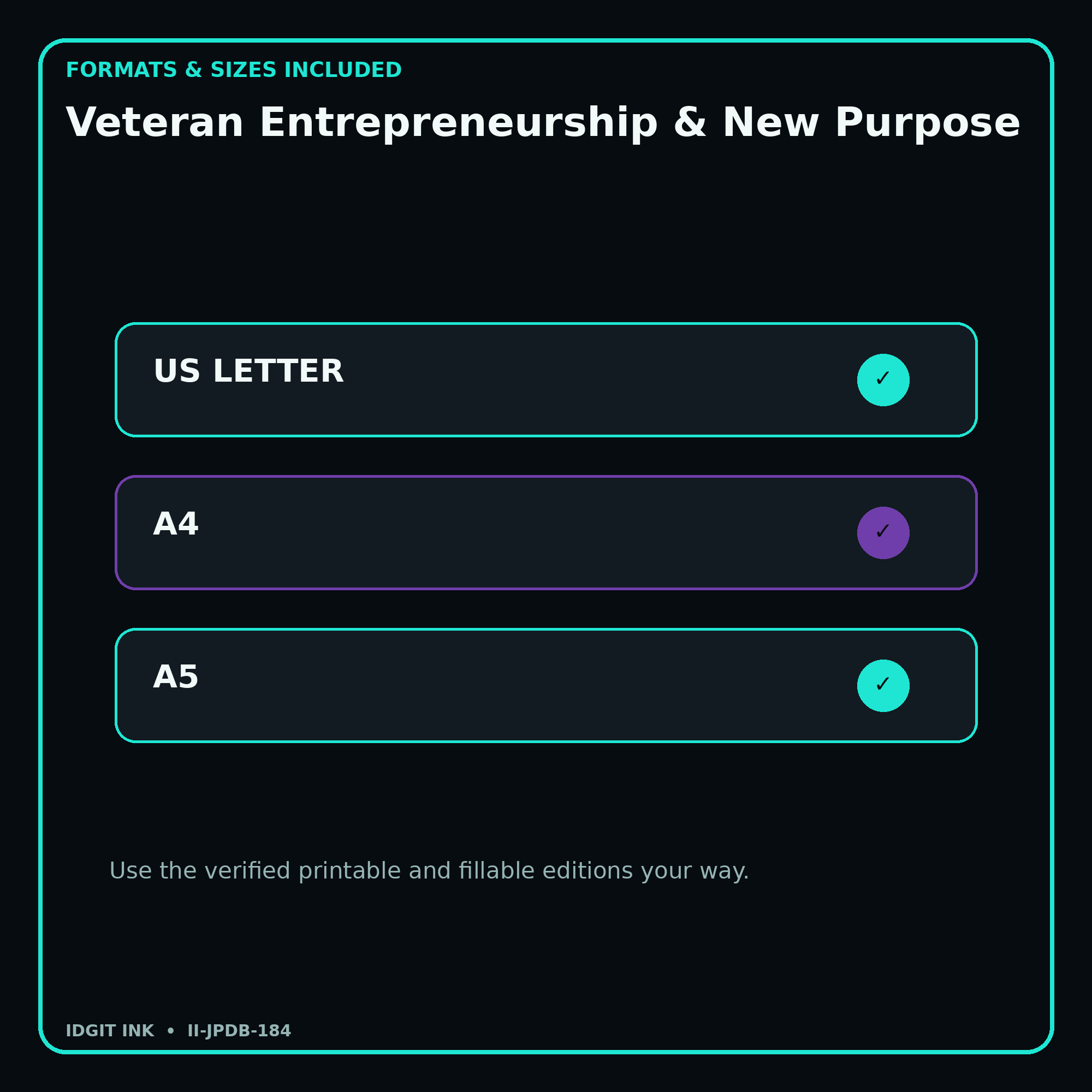 Veteran Entrepreneurship & New Purpose digital bundle formats in US Letter A4 and A5