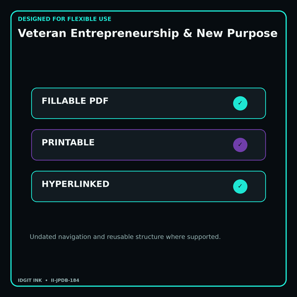 Veteran Entrepreneurship & New Purpose fillable printable and hyperlinked digital features