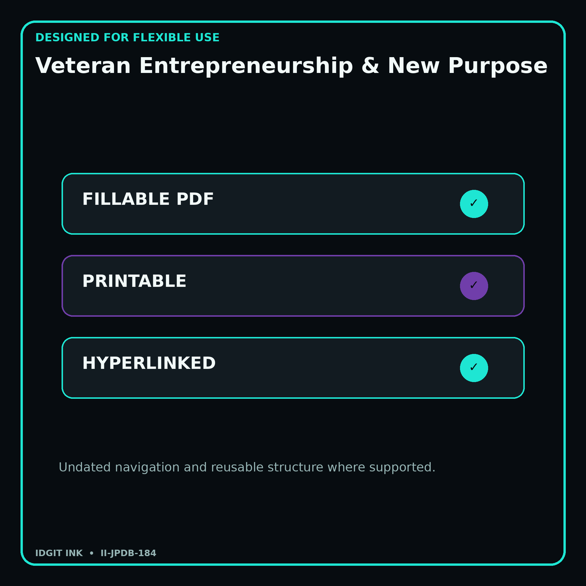Veteran Entrepreneurship & New Purpose fillable printable and hyperlinked digital features