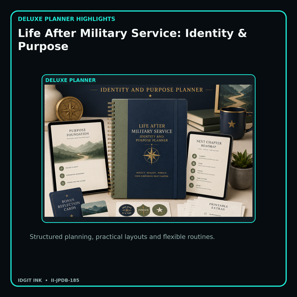 Life After Military Service: Identity & Purpose deluxe digital planner features and flexible organization
