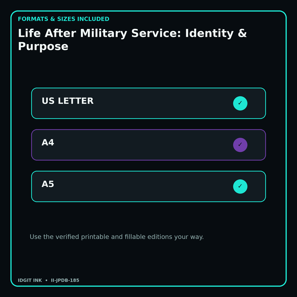 Life After Military Service: Identity & Purpose digital bundle formats in US Letter A4 and A5