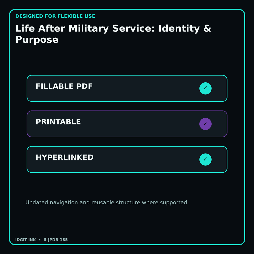 Life After Military Service: Identity & Purpose fillable printable and hyperlinked digital features