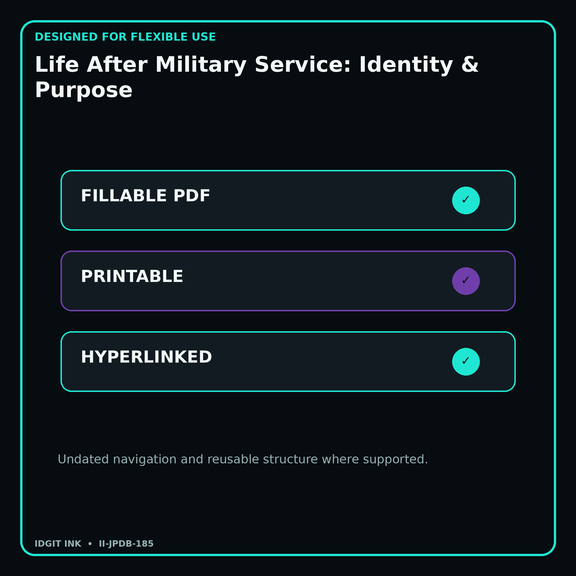 Life After Military Service: Identity & Purpose fillable printable and hyperlinked digital features