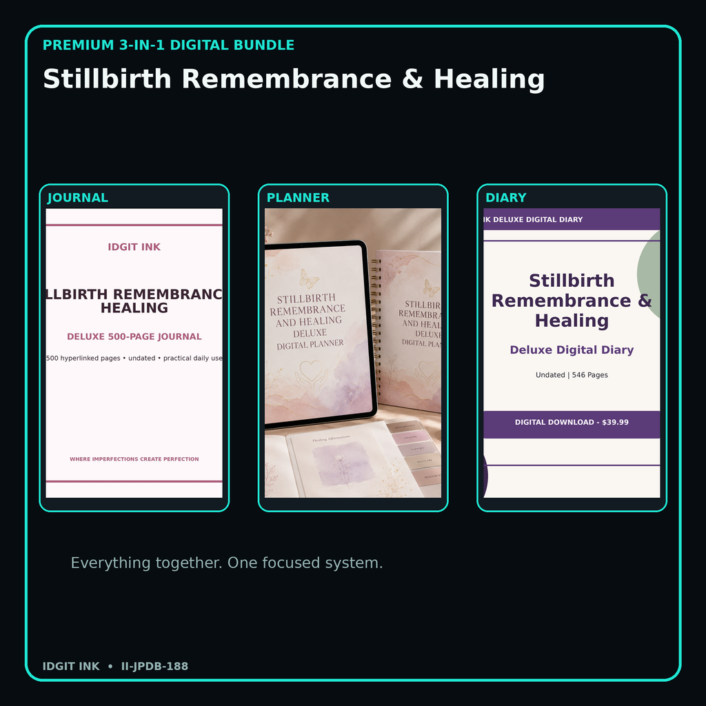 Stillbirth Remembrance & Healing premium digital journal planner and diary bundle cover