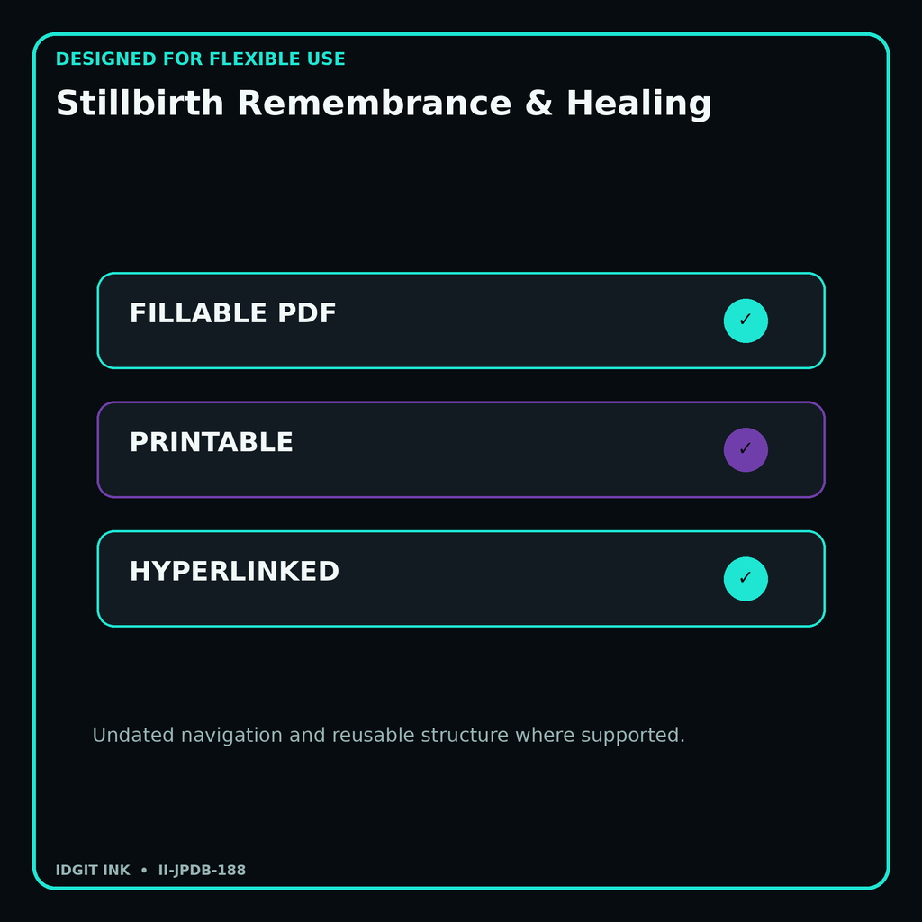 Stillbirth Remembrance & Healing fillable printable and hyperlinked digital features