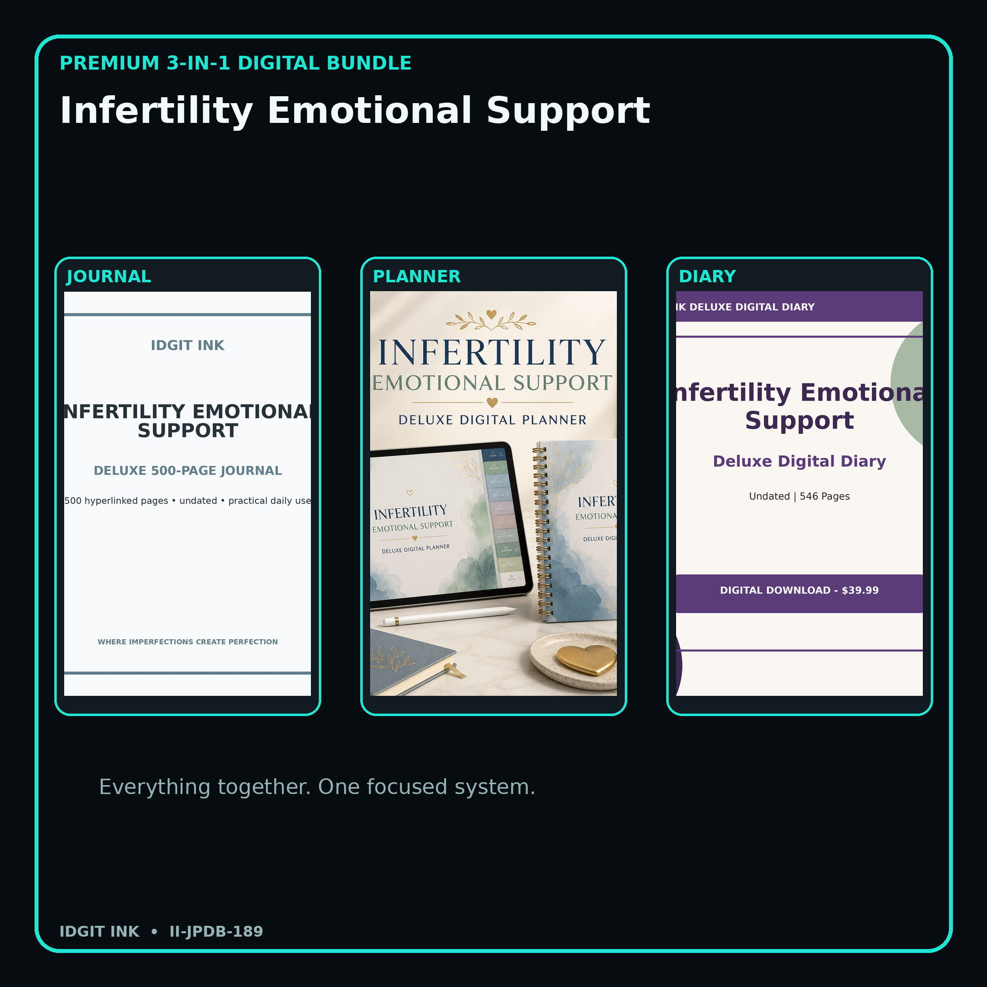 Infertility Emotional Support premium digital journal planner and diary bundle cover