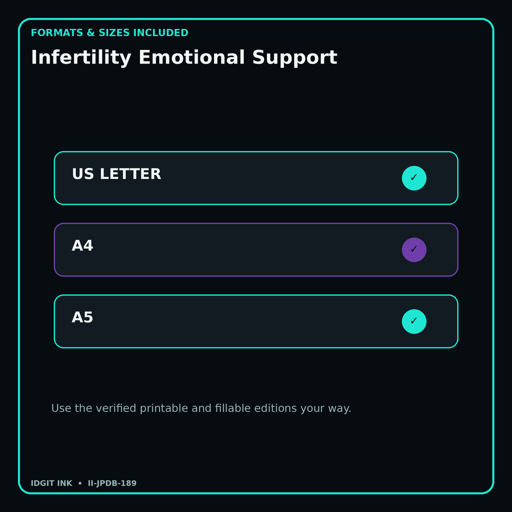 Infertility Emotional Support digital bundle formats in US Letter A4 and A5