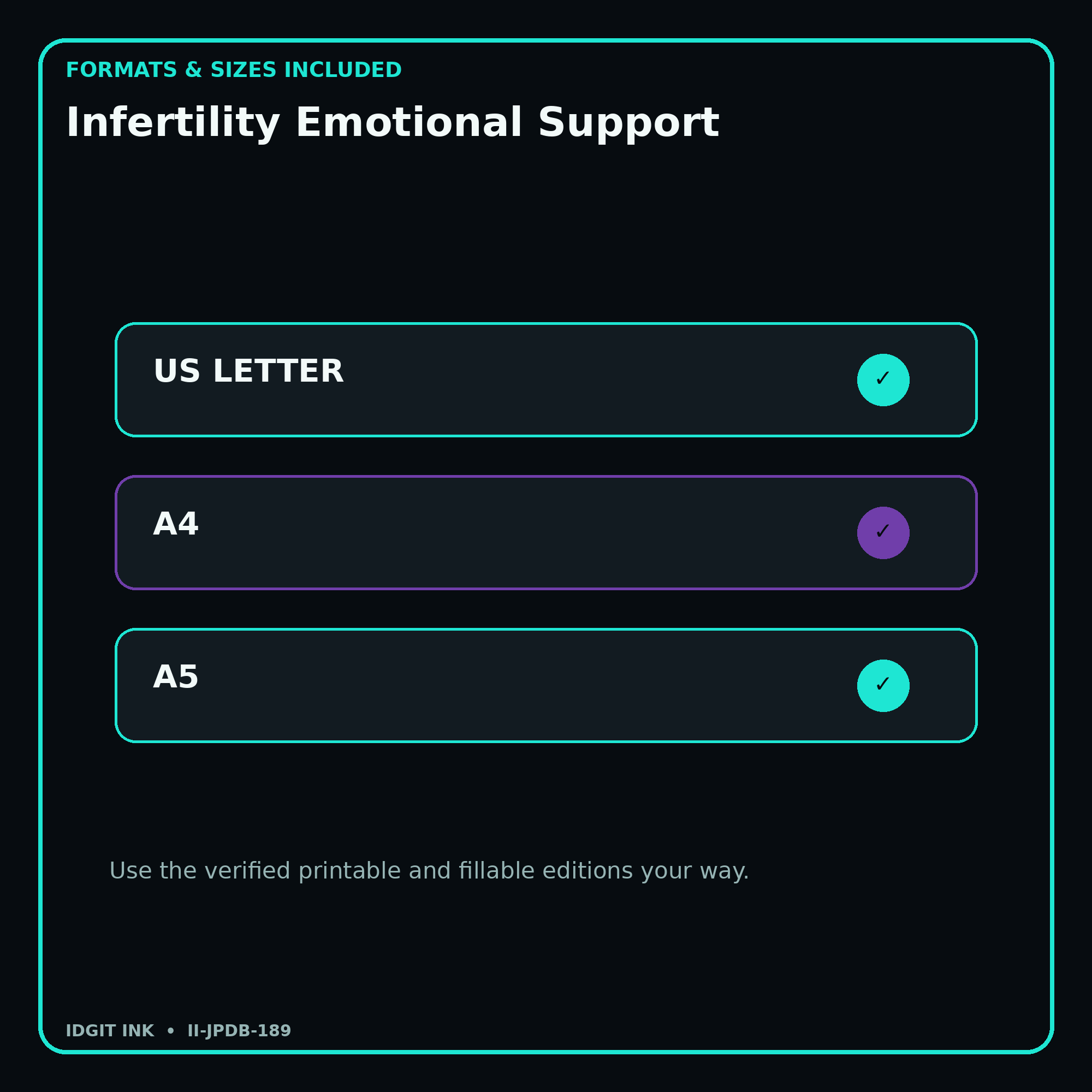 Infertility Emotional Support digital bundle formats in US Letter A4 and A5