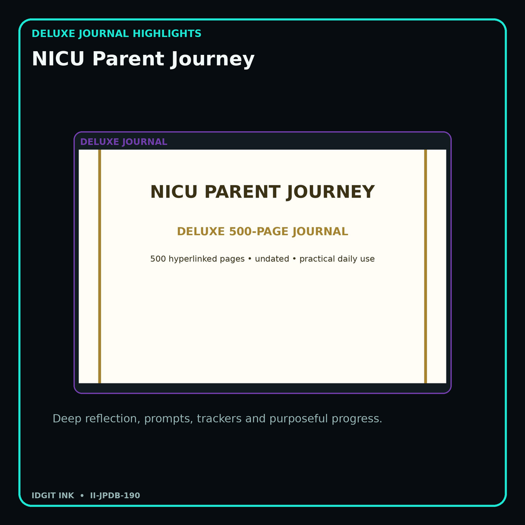 NICU Parent Journey deluxe digital journal features and guided reflection pages
