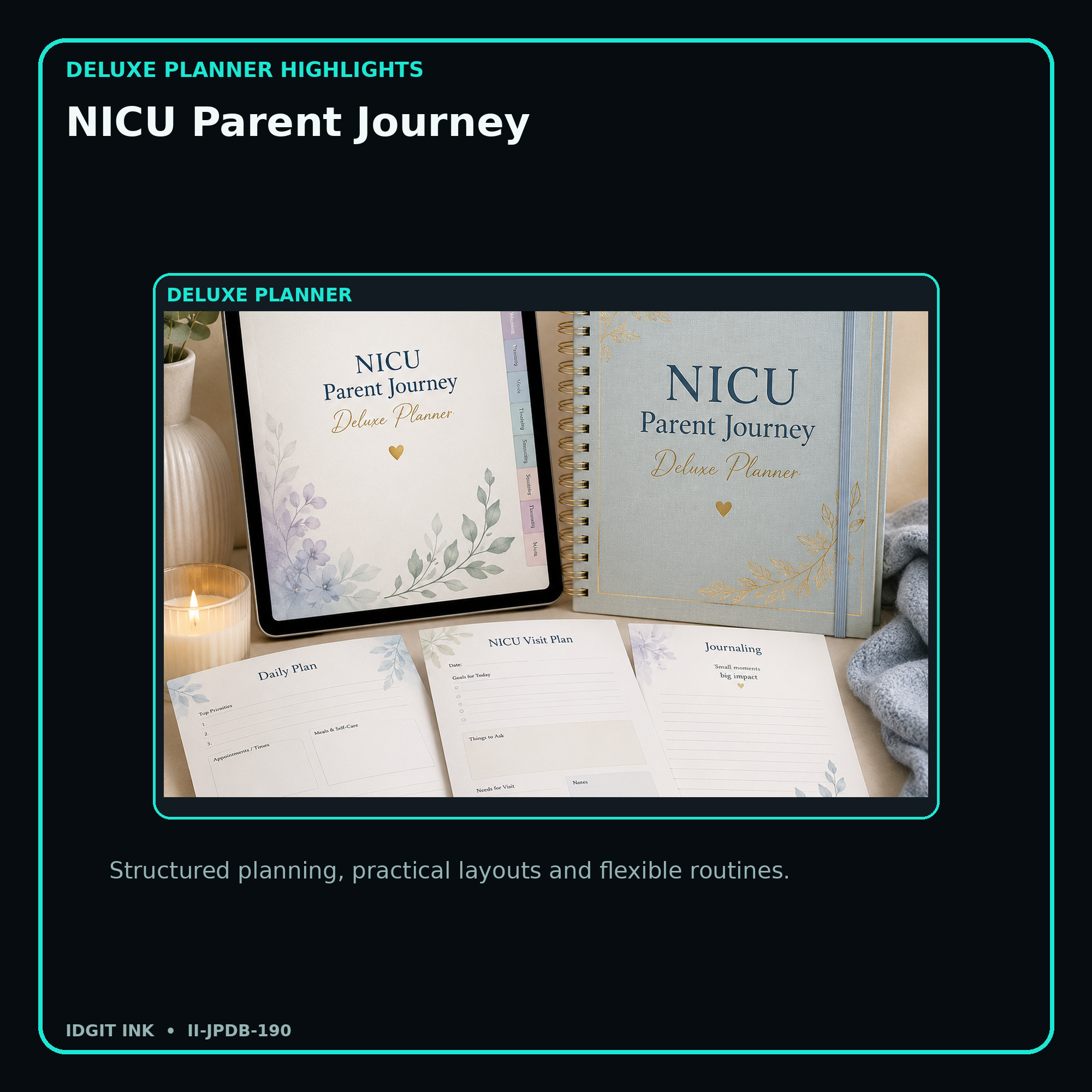 NICU Parent Journey deluxe digital planner features and flexible organization