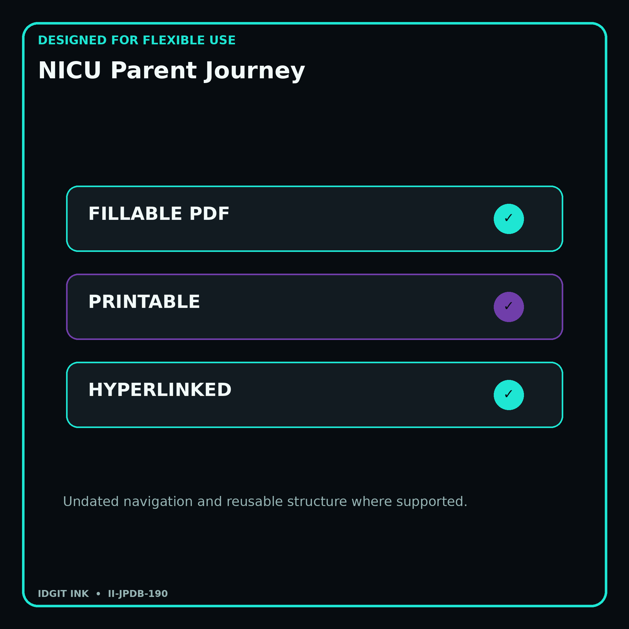 NICU Parent Journey fillable printable and hyperlinked digital features