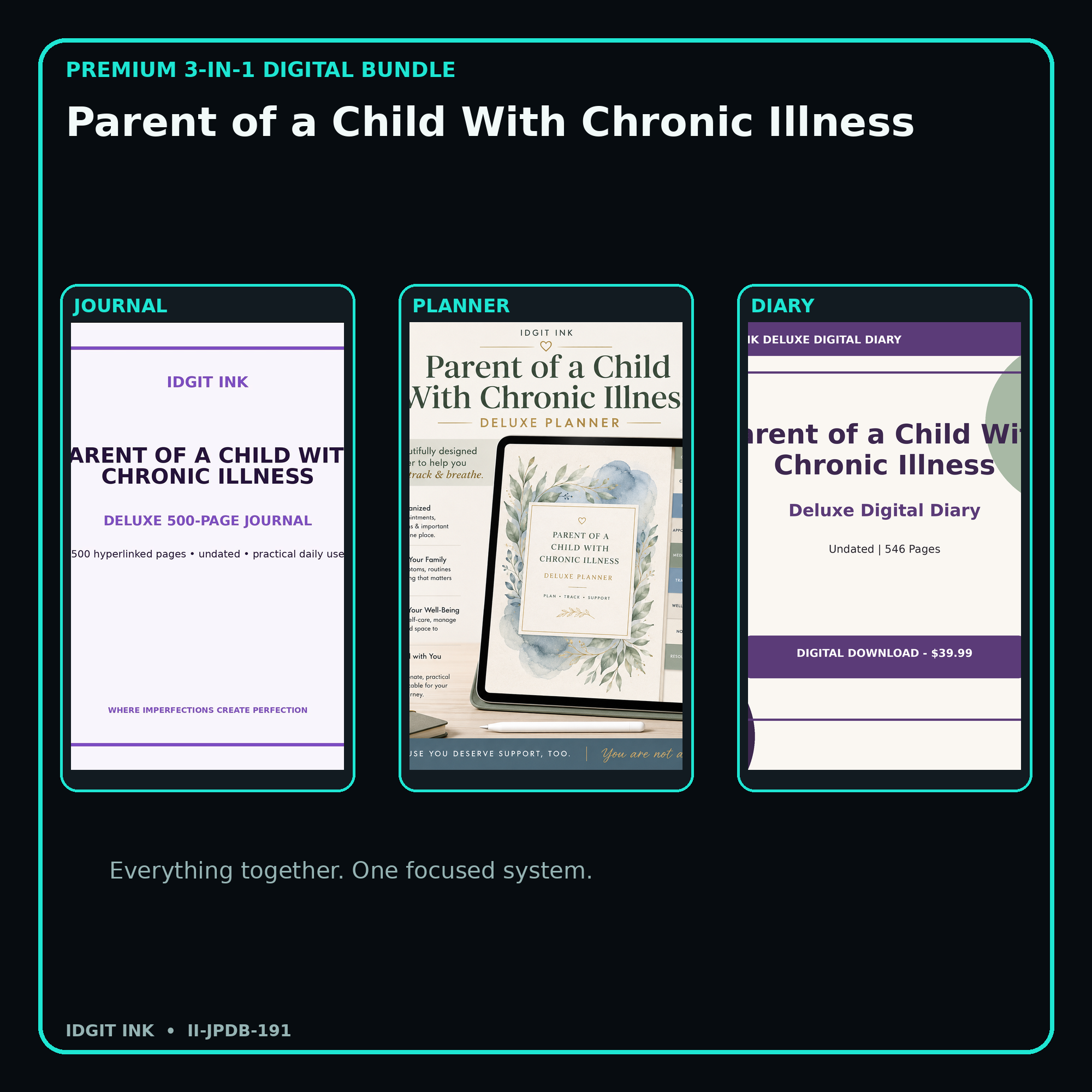 Parent of a Child With Chronic Illness premium digital journal planner and diary bundle cover