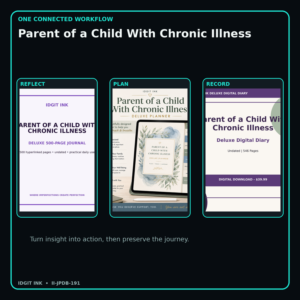 Parent of a Child With Chronic Illness connected journal planner diary workflow and customer benefits