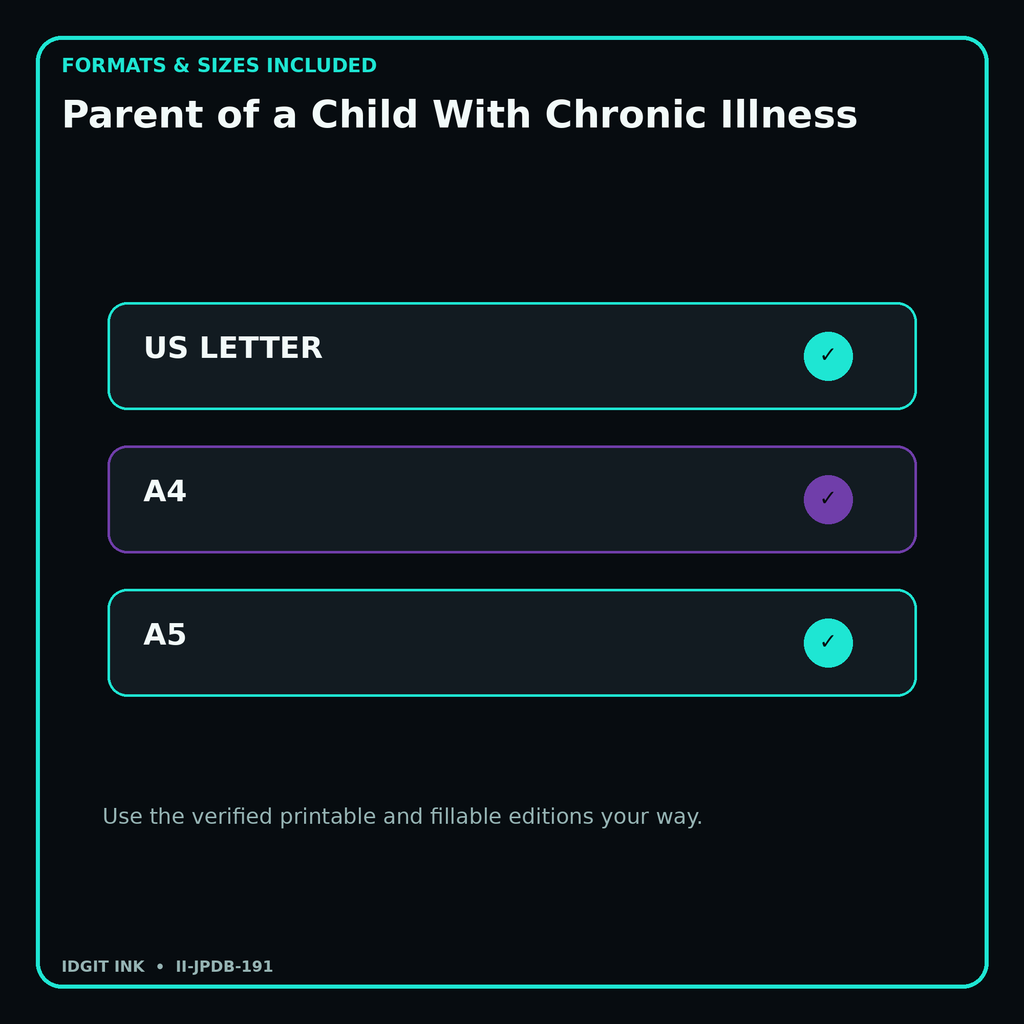 Parent of a Child With Chronic Illness digital bundle formats in US Letter A4 and A5