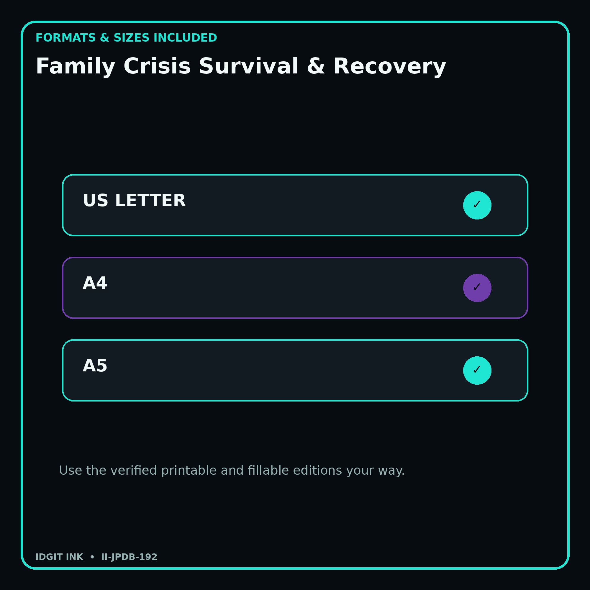 Family Crisis Survival & Recovery digital bundle formats in US Letter A4 and A5