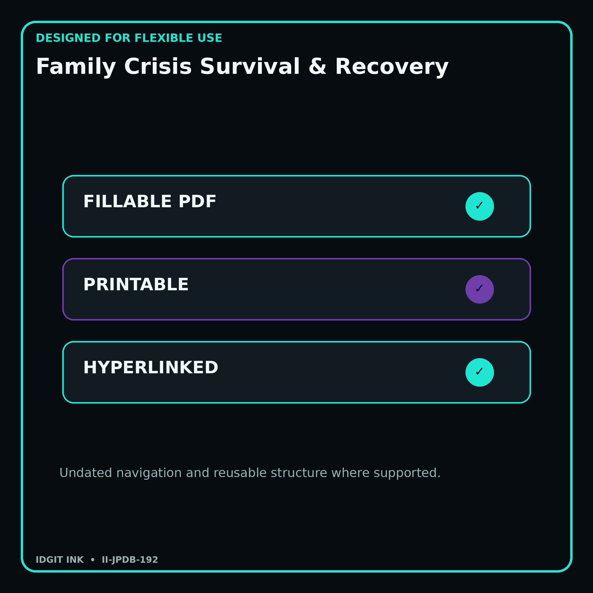 Family Crisis Survival & Recovery fillable printable and hyperlinked digital features