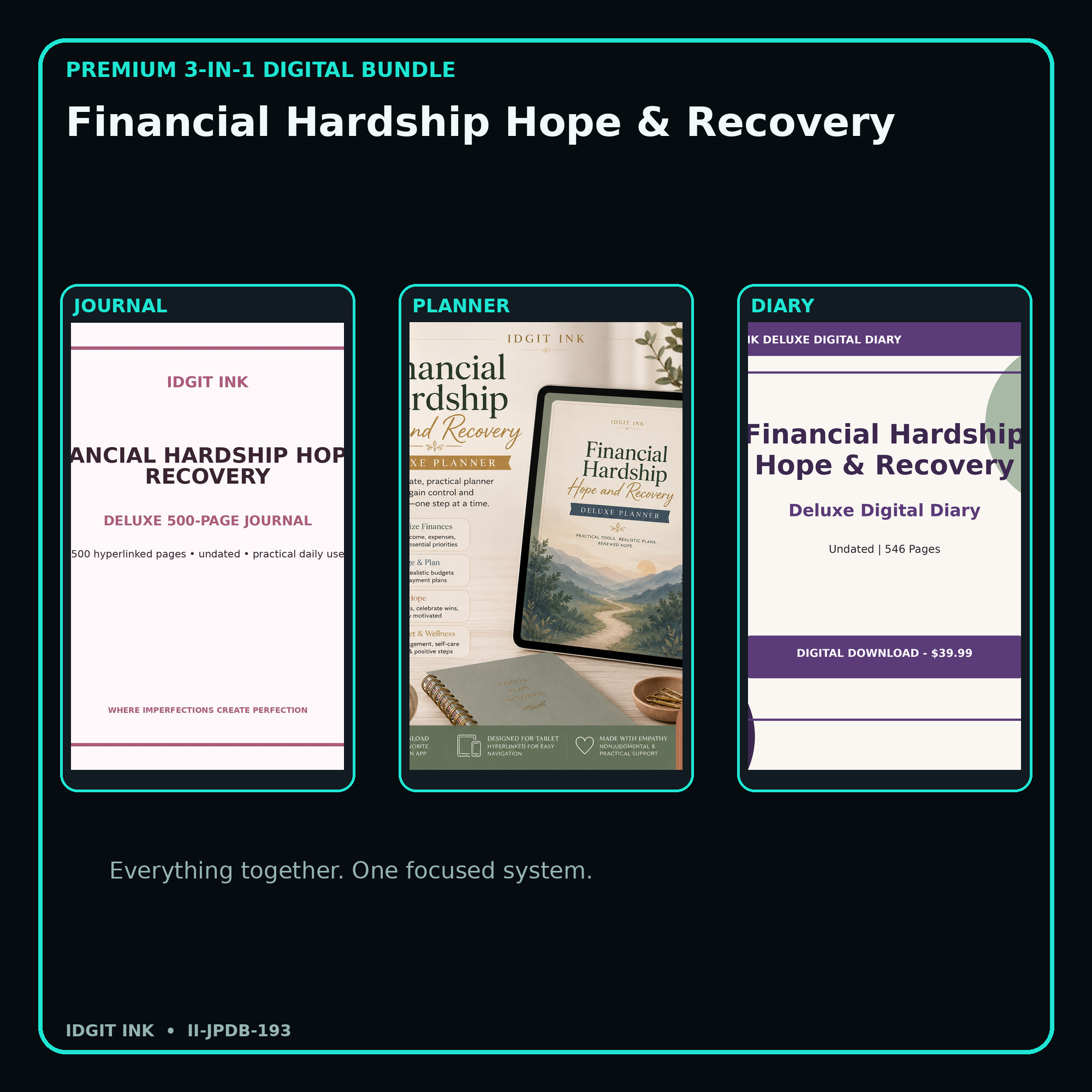 Financial Hardship Hope & Recovery premium digital journal planner and diary bundle cover