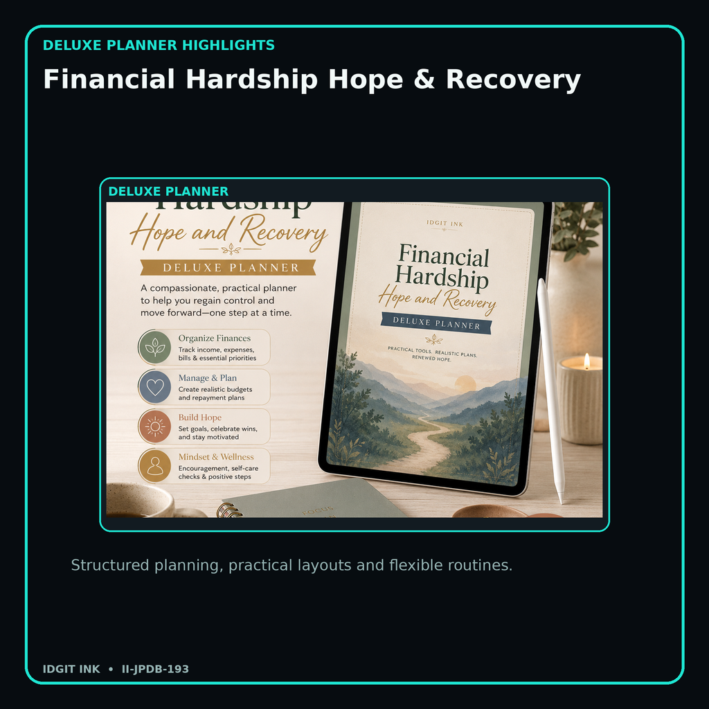 Financial Hardship Hope & Recovery deluxe digital planner features and flexible organization