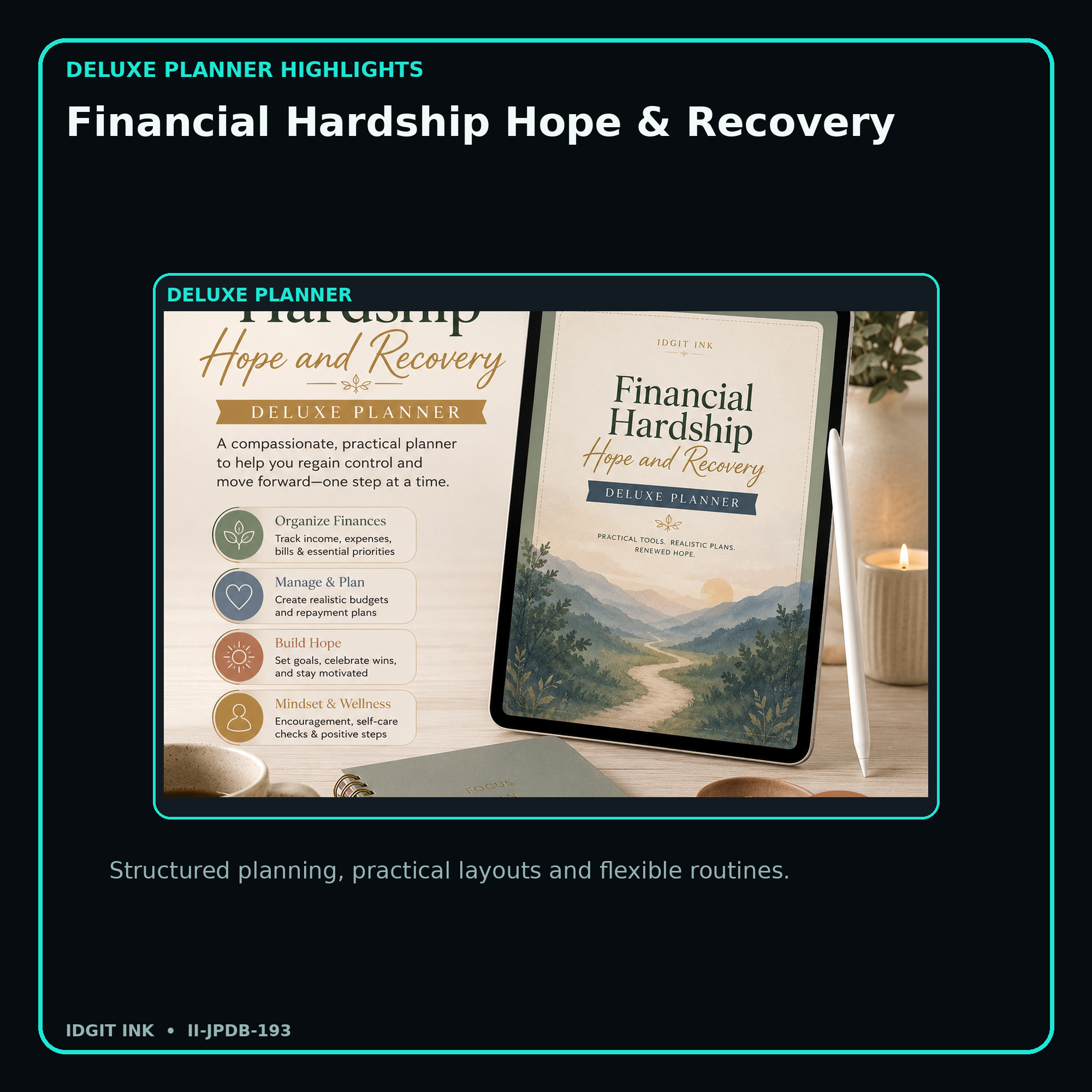Financial Hardship Hope & Recovery deluxe digital planner features and flexible organization