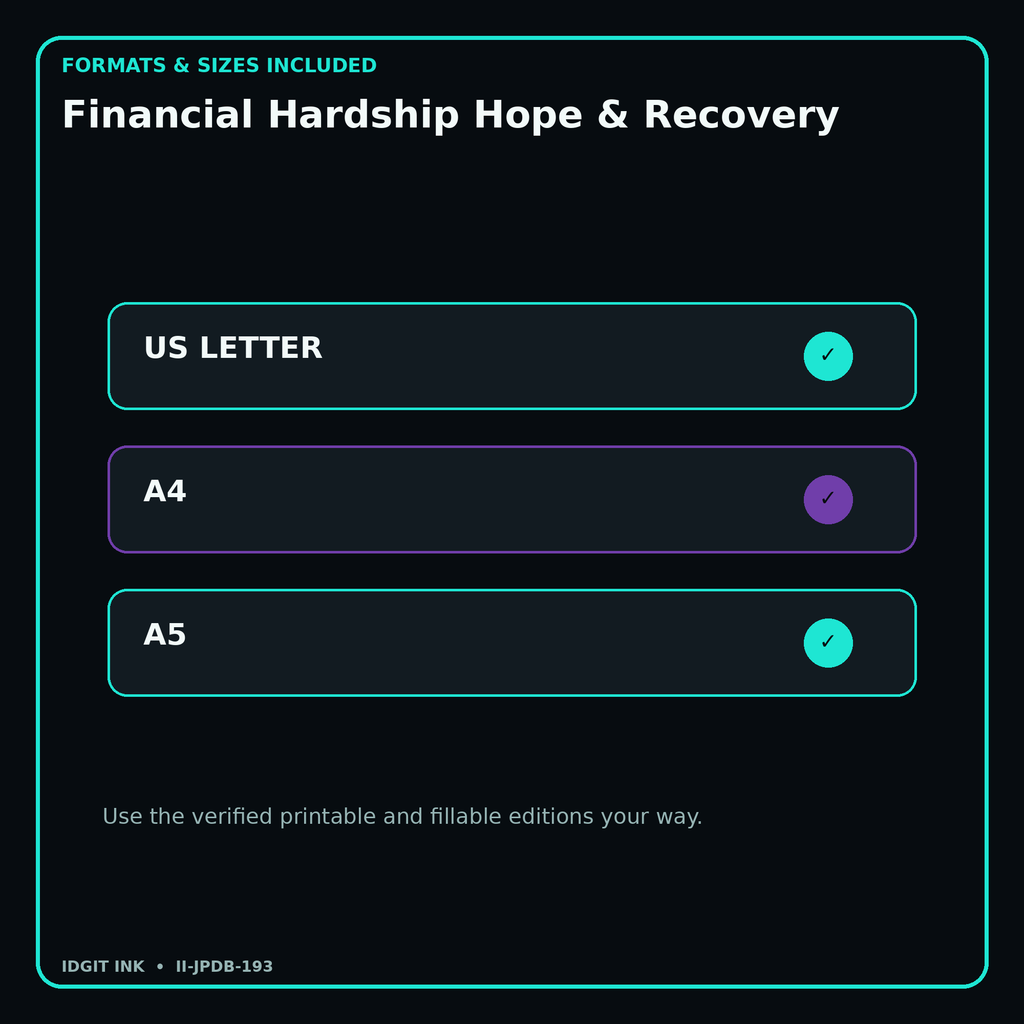 Financial Hardship Hope & Recovery digital bundle formats in US Letter A4 and A5