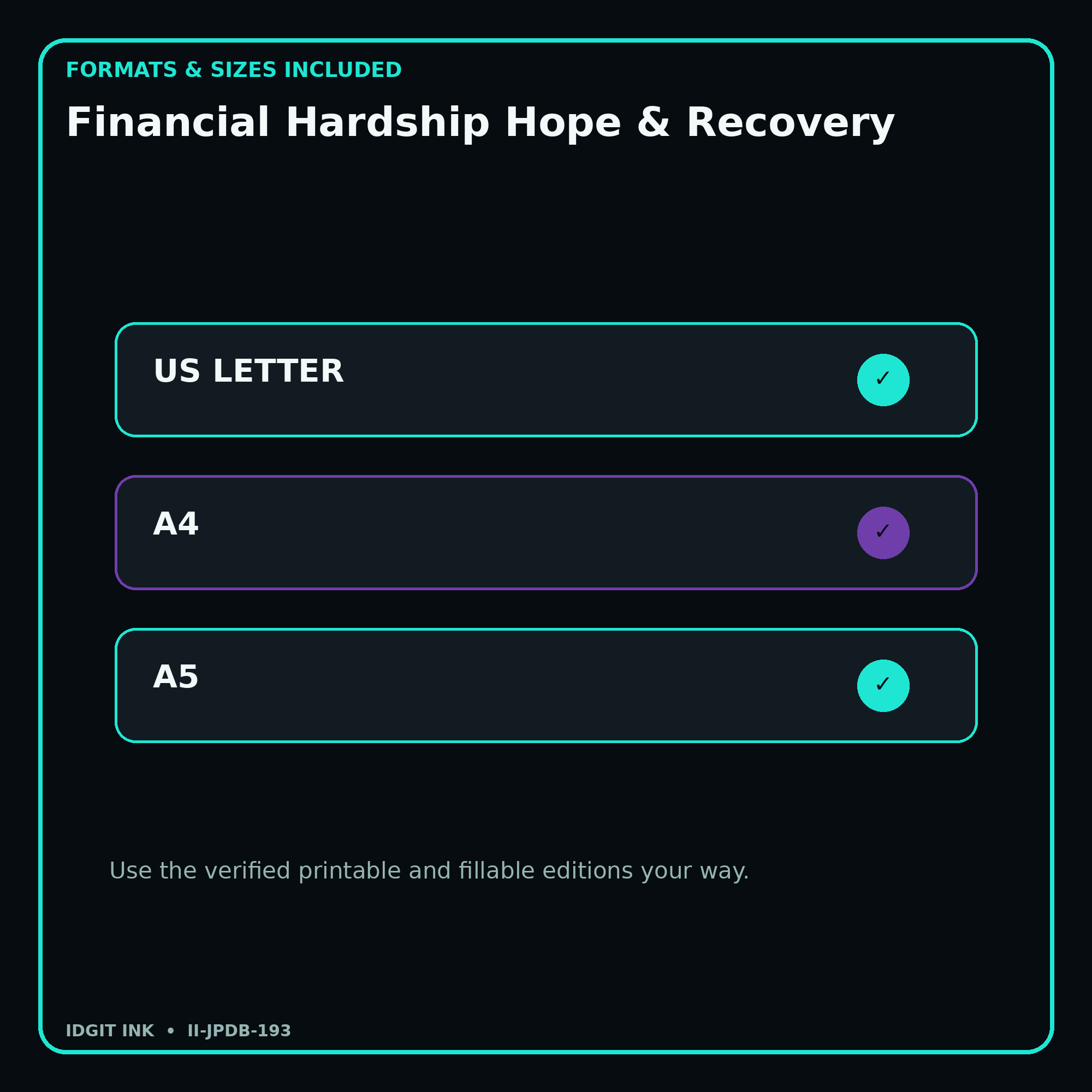 Financial Hardship Hope & Recovery digital bundle formats in US Letter A4 and A5