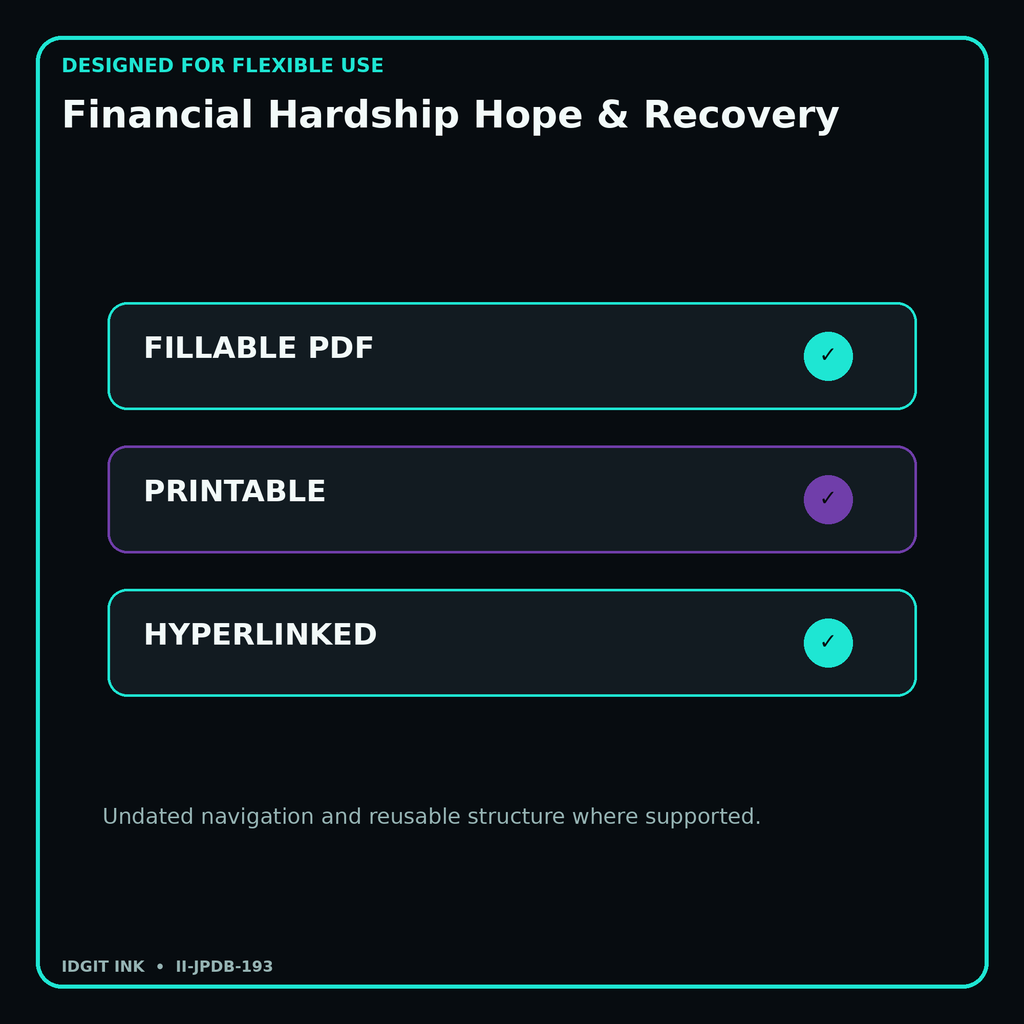 Financial Hardship Hope & Recovery fillable printable and hyperlinked digital features