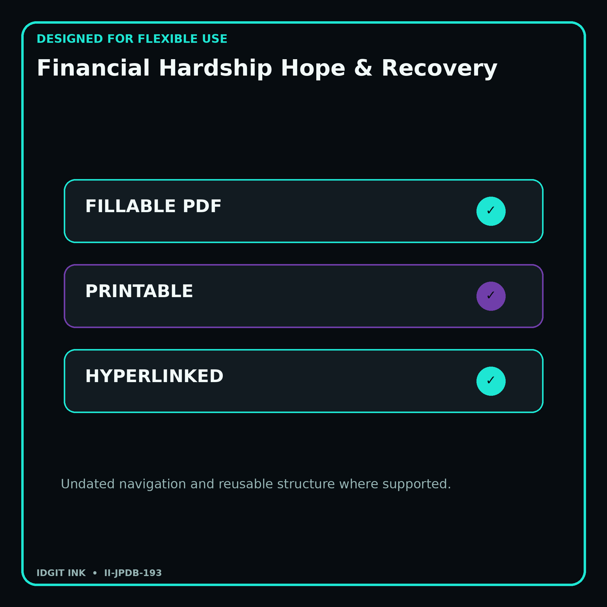 Financial Hardship Hope & Recovery fillable printable and hyperlinked digital features