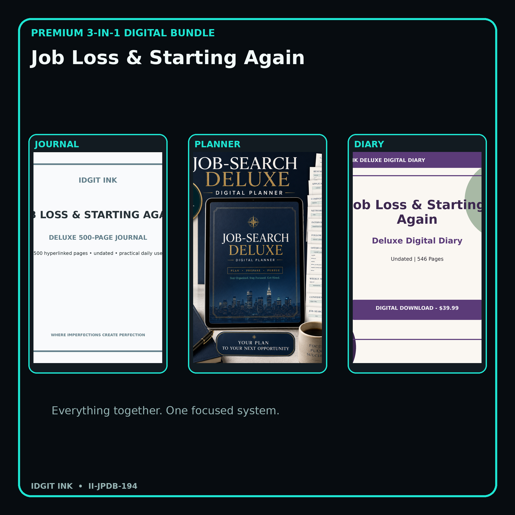 Job Loss & Starting Again premium digital journal planner and diary bundle cover