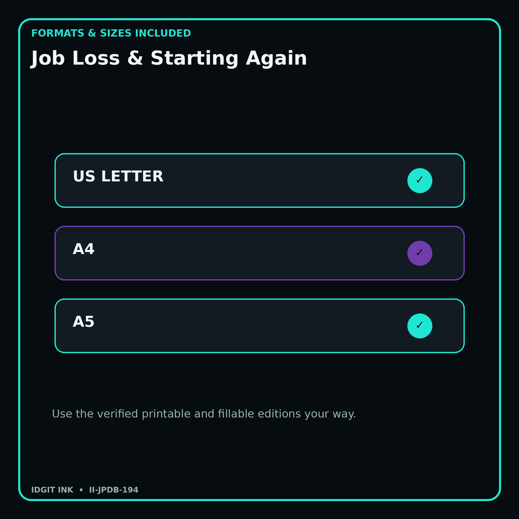 Job Loss & Starting Again digital bundle formats in US Letter A4 and A5