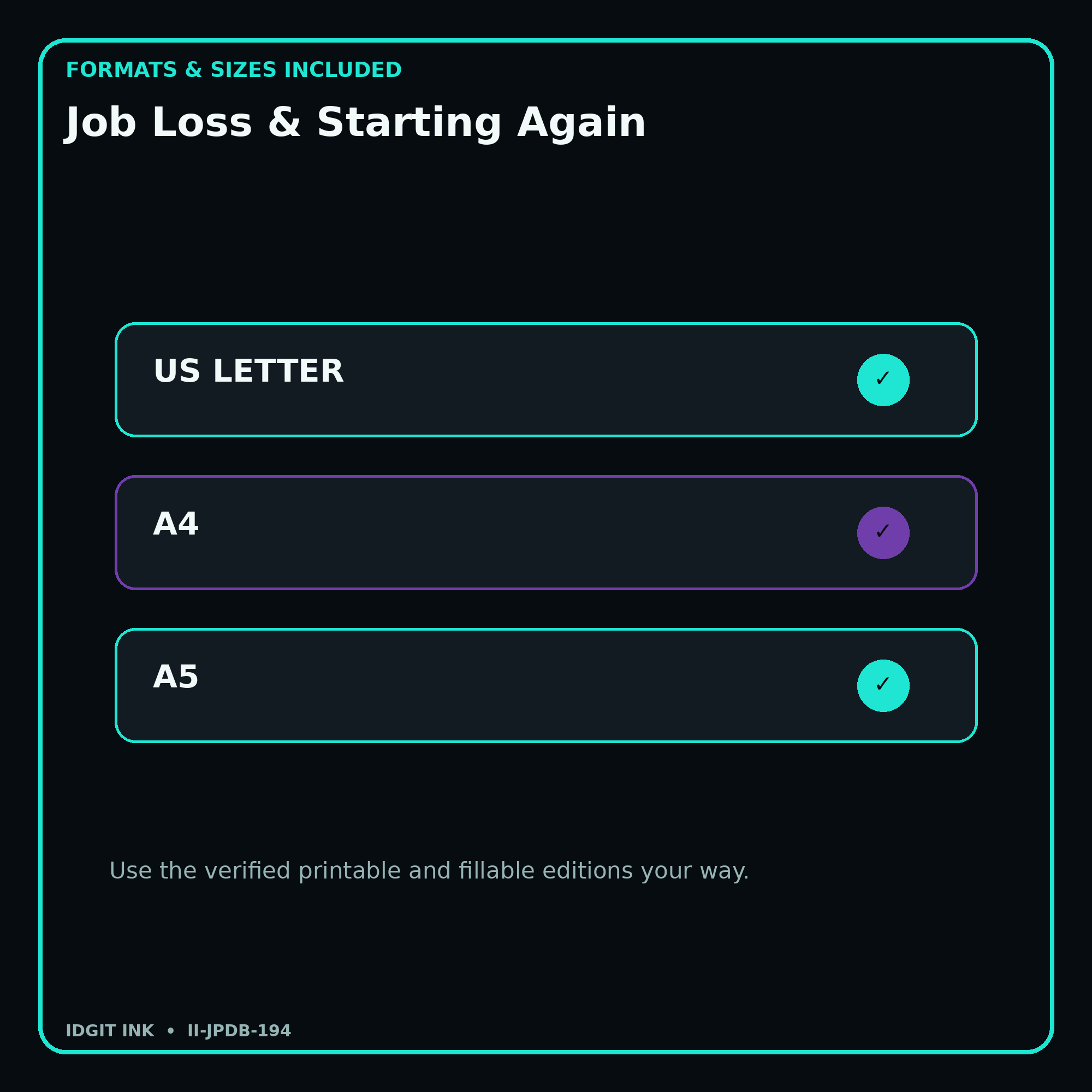 Job Loss & Starting Again digital bundle formats in US Letter A4 and A5