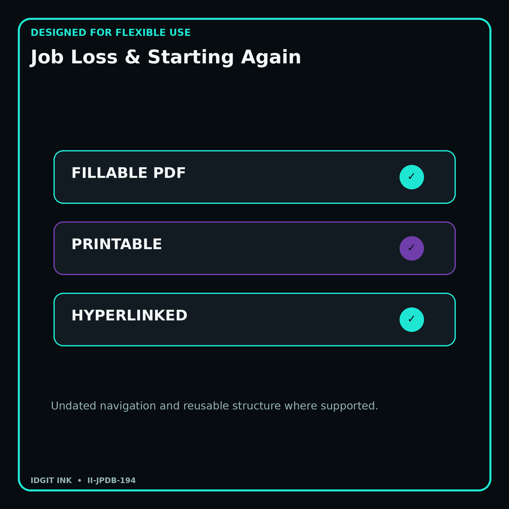 Job Loss & Starting Again fillable printable and hyperlinked digital features