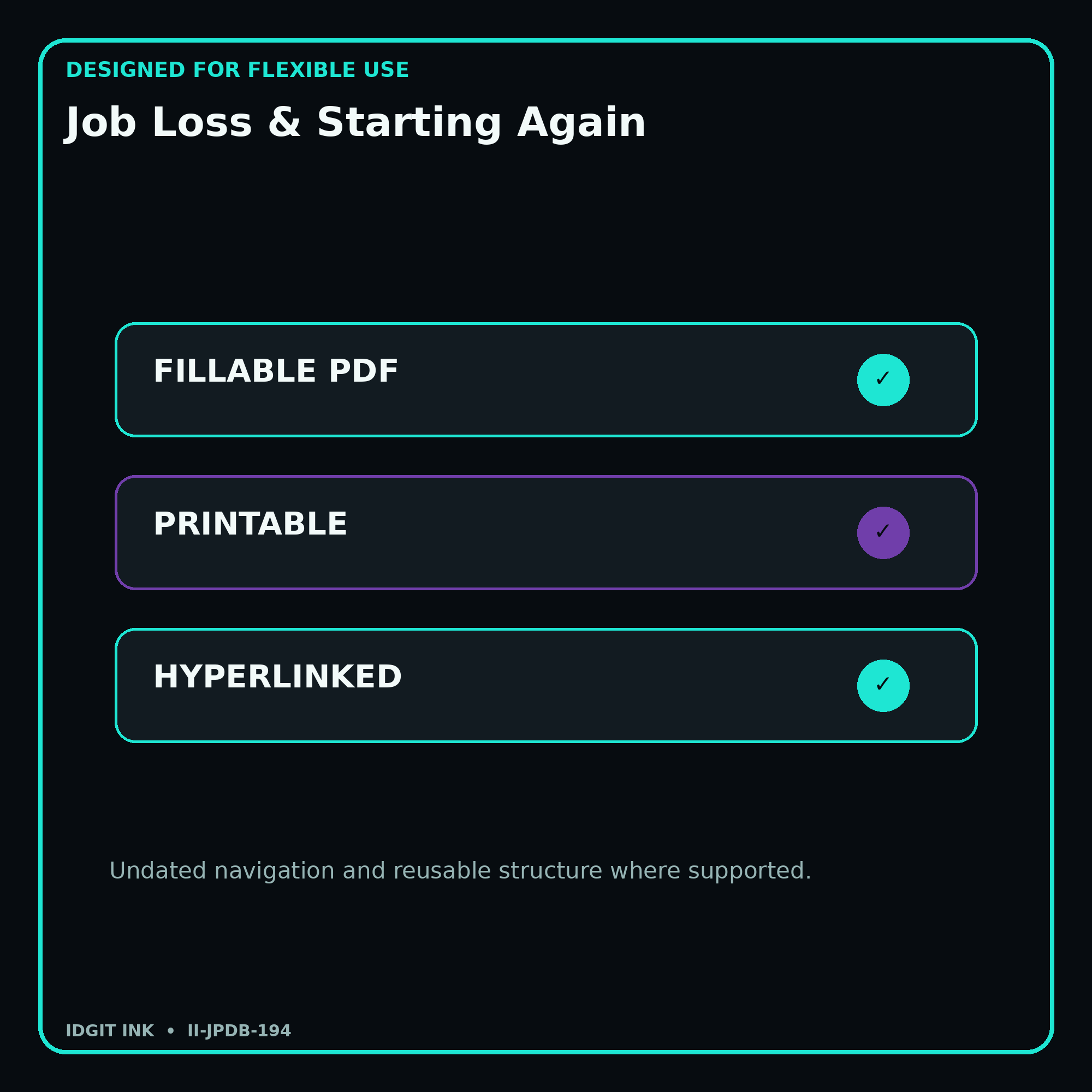 Job Loss & Starting Again fillable printable and hyperlinked digital features