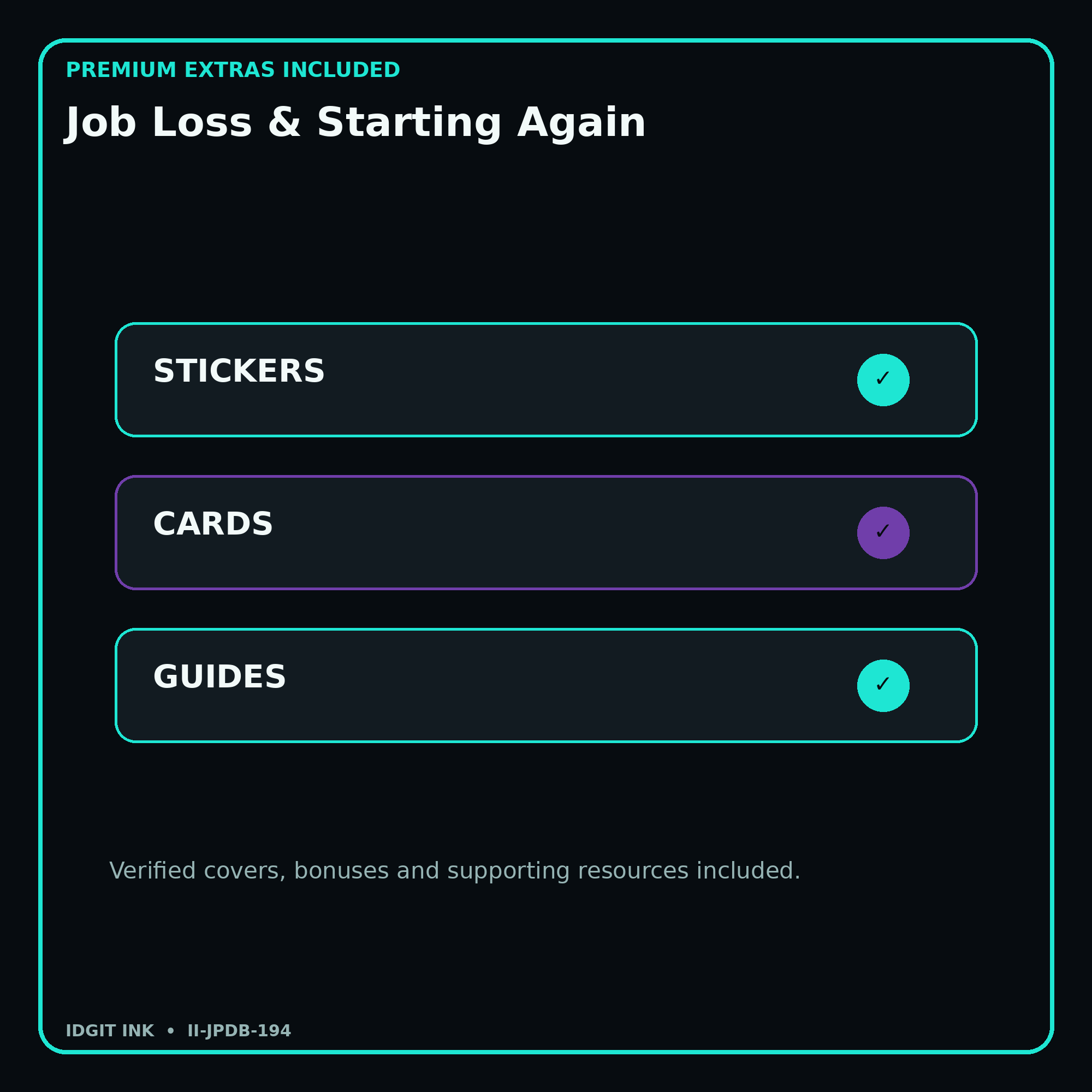 Job Loss & Starting Again stickers cards covers guides and verified bundle bonuses